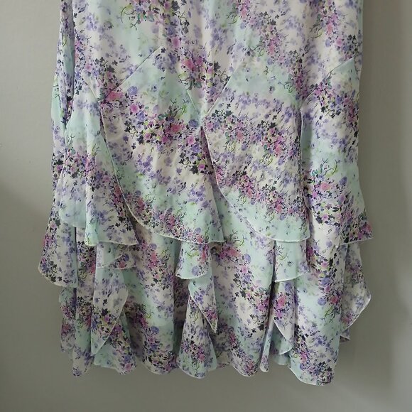 Nina Leonard Size 12 Sleeveless Midi Layered Ruffle Hem Dress Floral Blue Pink - Picture 15 of 16
